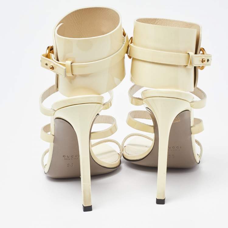 Pre Owned Gucci Cream Patent Leather Ursula Horsebit Gladiator Sandals Size 36