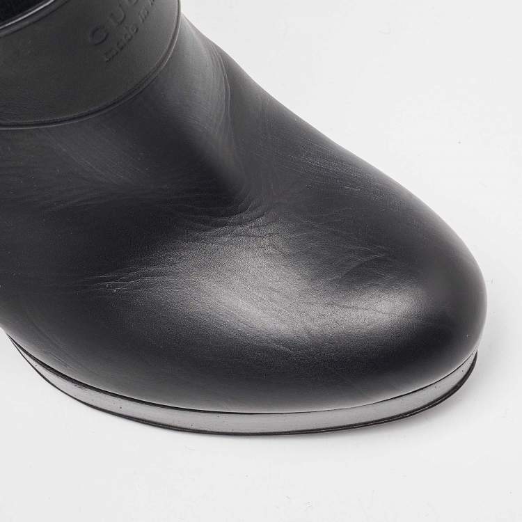 Pre Owned Gucci Black Cotton Knit and Leather Over the Knee Length Platform Boots Size 38