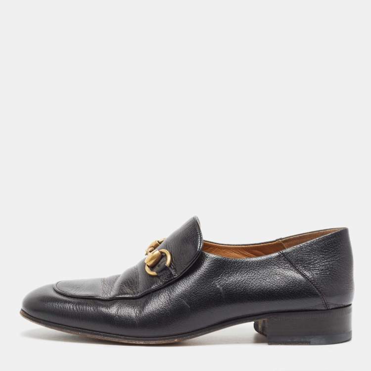 Pre Owned Gucci Black Leather Horsebit Loafers Size 37
