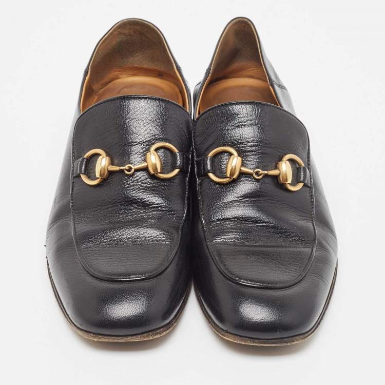 Pre Owned Gucci Black Leather Horsebit Loafers Size 37