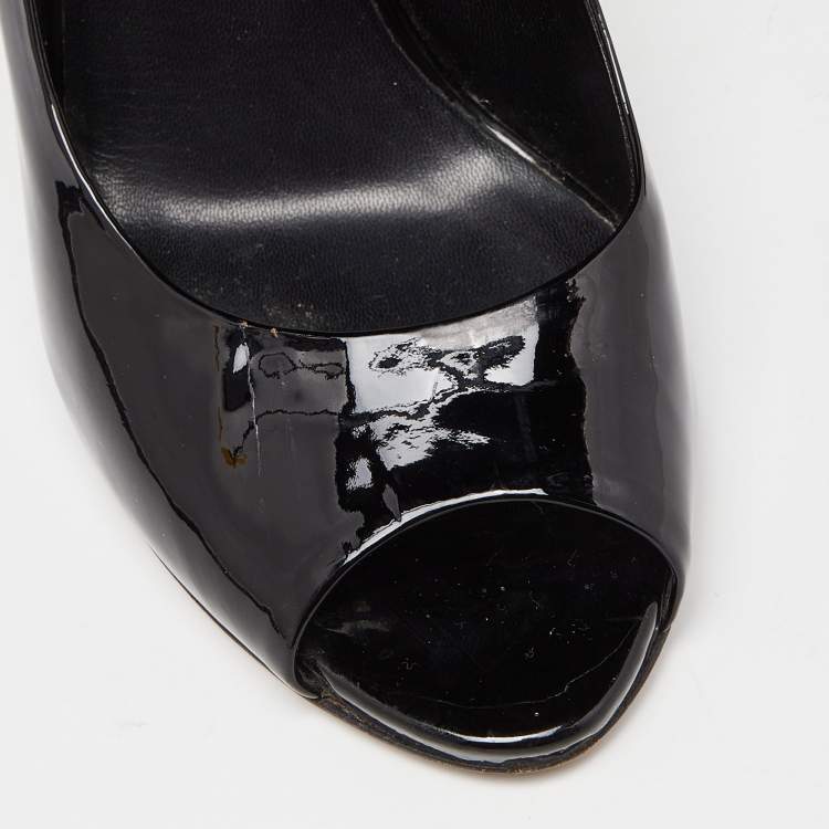 Pre Owned Gucci Black Patent Leather Peep Toe Pumps Size 37