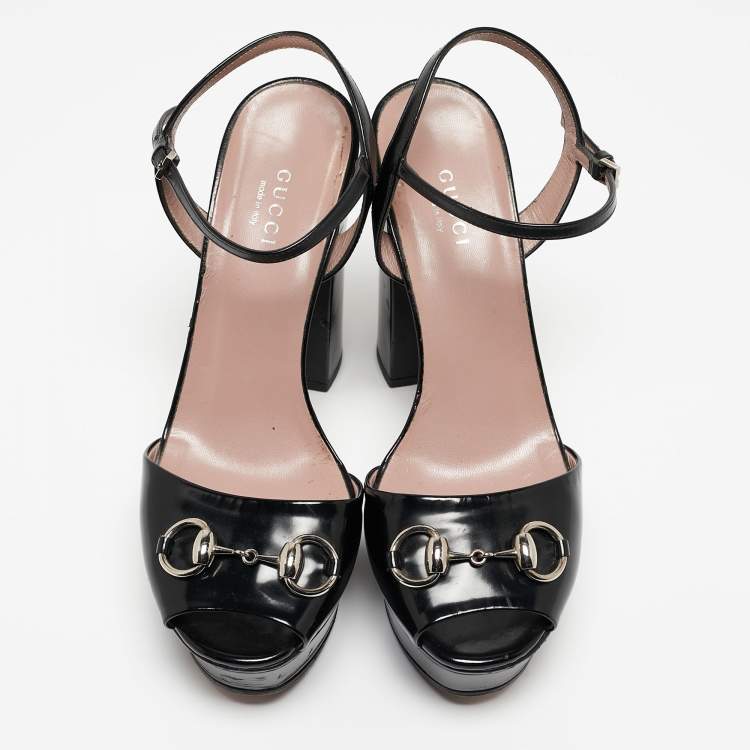Pre Owned Gucci Black Patent Leather Claudie Platform Sandals Size 37