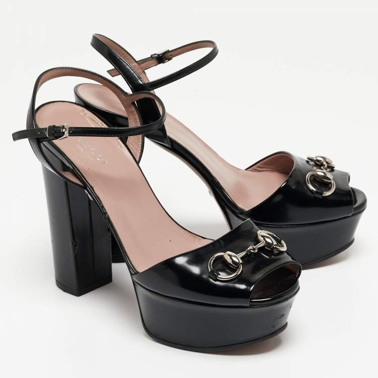 Pre Owned Gucci Black Patent Leather Claudie Platform Sandals Size 37