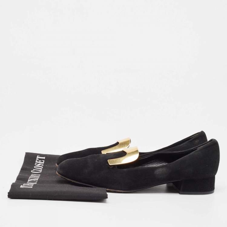 Pre Owned Gucci Black Suede Alma Classic Smoking Slippers Size 39.5
