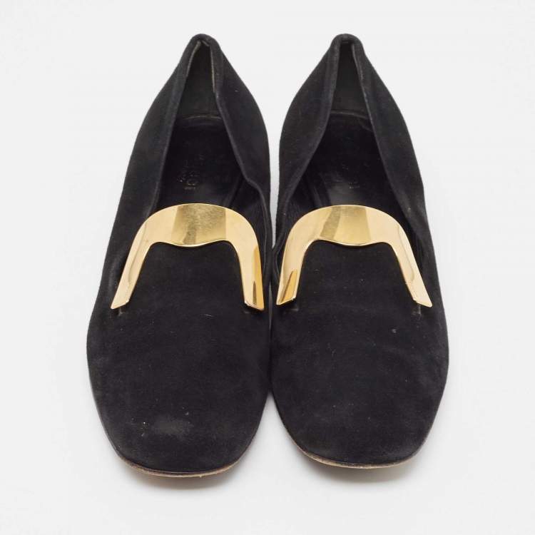 Pre Owned Gucci Black Suede Alma Classic Smoking Slippers Size 39.5