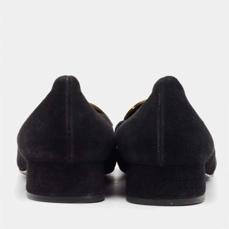 Pre Owned Gucci Black Suede Alma Classic Smoking Slippers Size 39.5
