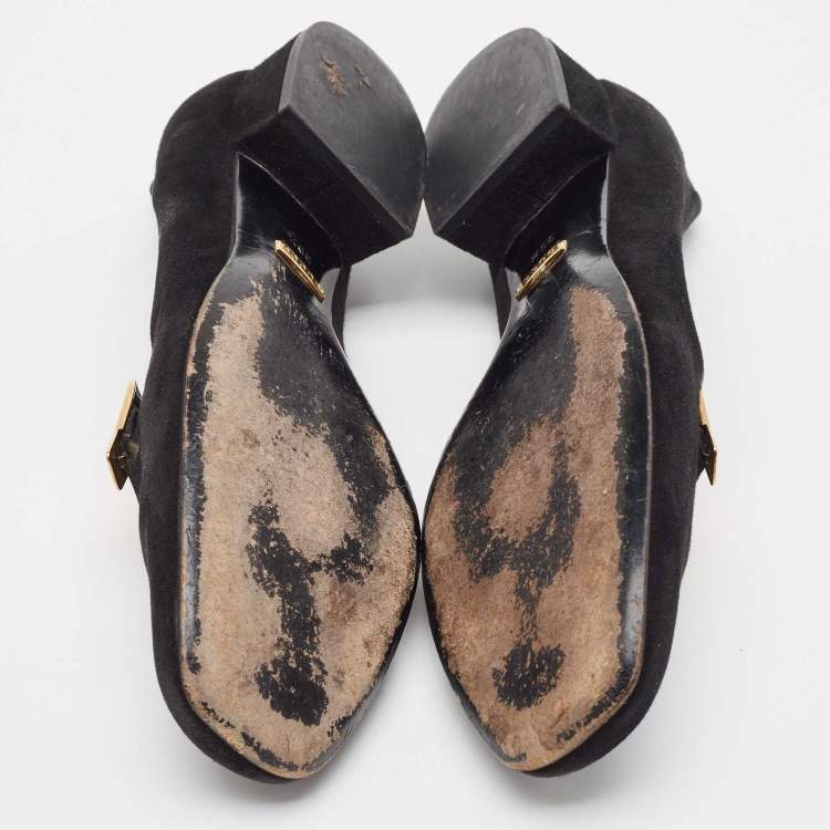 Pre Owned Gucci Black Suede Alma Classic Smoking Slippers Size 39.5