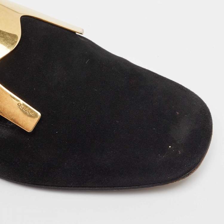 Pre Owned Gucci Black Suede Alma Classic Smoking Slippers Size 39.5