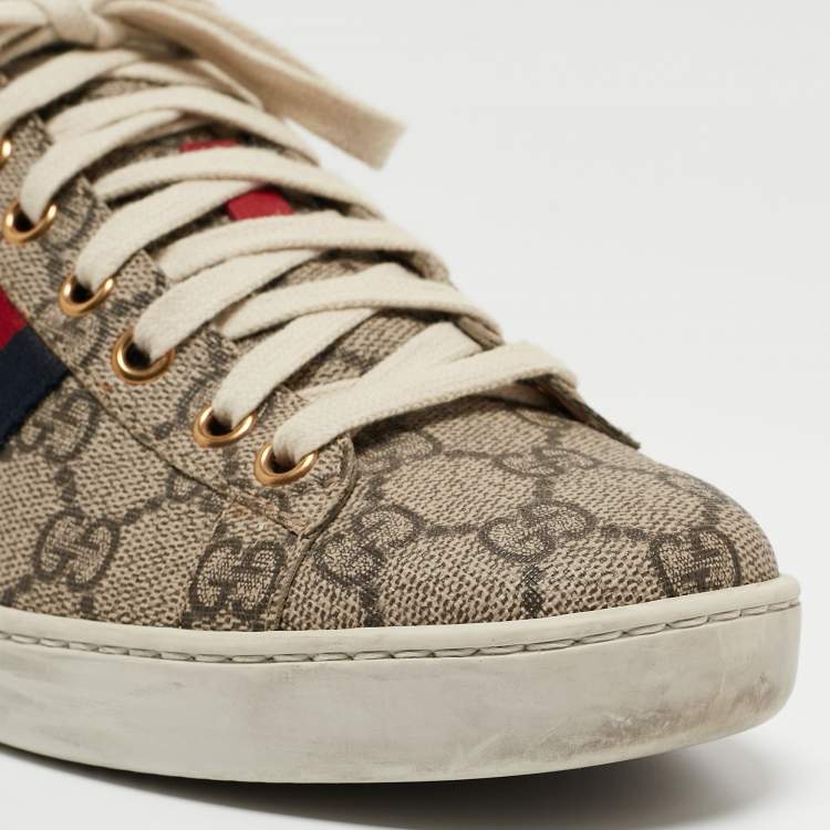 Pre Owned Gucci Brown/Beige Canvas Ace Low Top Sneakers Size 37