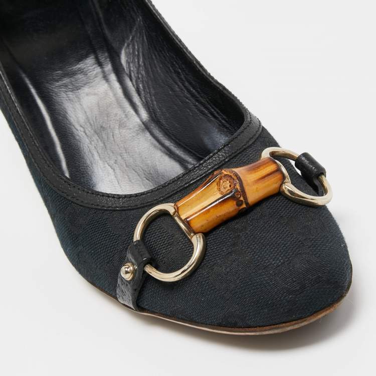 Pre Owned Gucci Navy Blue Canvas Bambo Horsebit Pumps Size 39