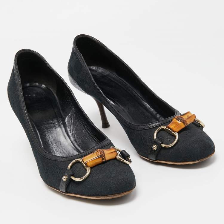 Pre Owned Gucci Navy Blue Canvas Bambo Horsebit Pumps Size 39