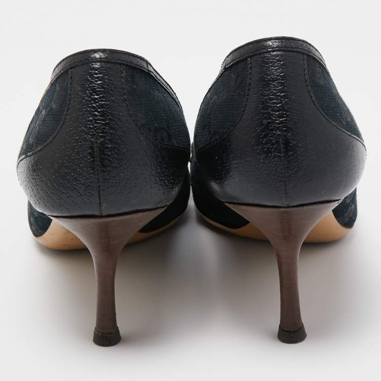 Pre Owned Gucci Navy Blue Canvas Bambo Horsebit Pumps Size 39
