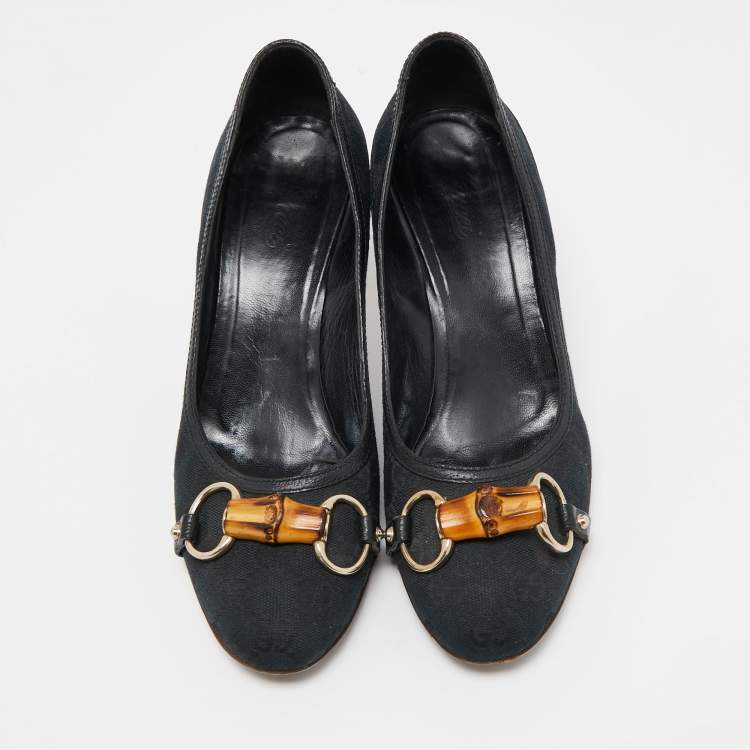 Pre Owned Gucci Navy Blue Canvas Bambo Horsebit Pumps Size 39