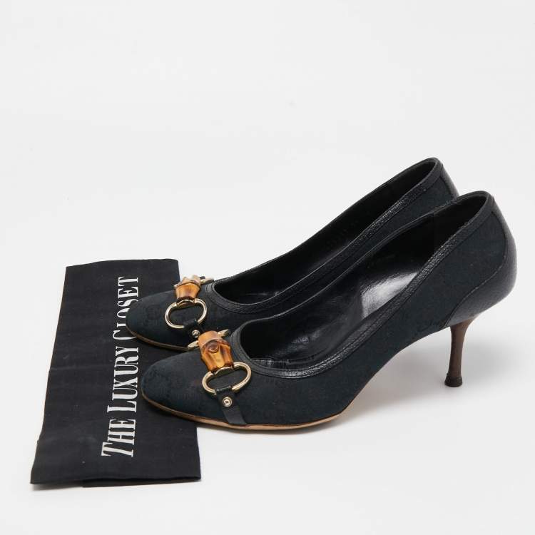 Pre Owned Gucci Navy Blue Canvas Bambo Horsebit Pumps Size 39