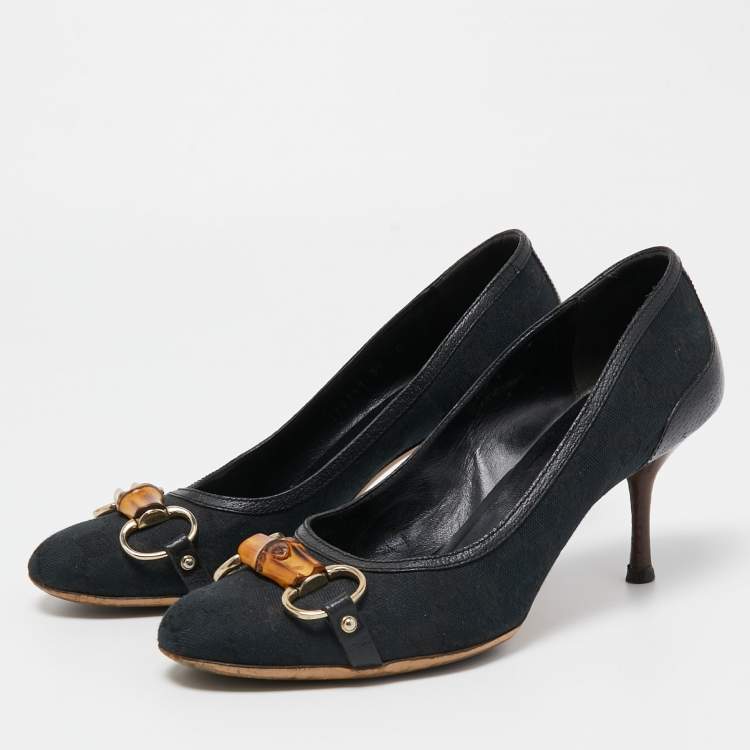 Pre Owned Gucci Navy Blue Canvas Bambo Horsebit Pumps Size 39