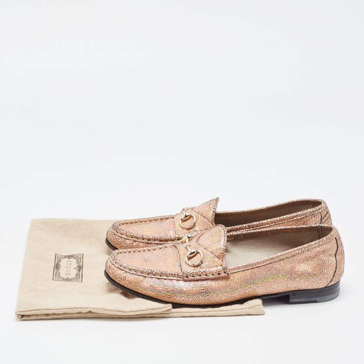 Pre Owned Gucci Iridescent Nubuck Leather Horsebit Loafers Size 38.5