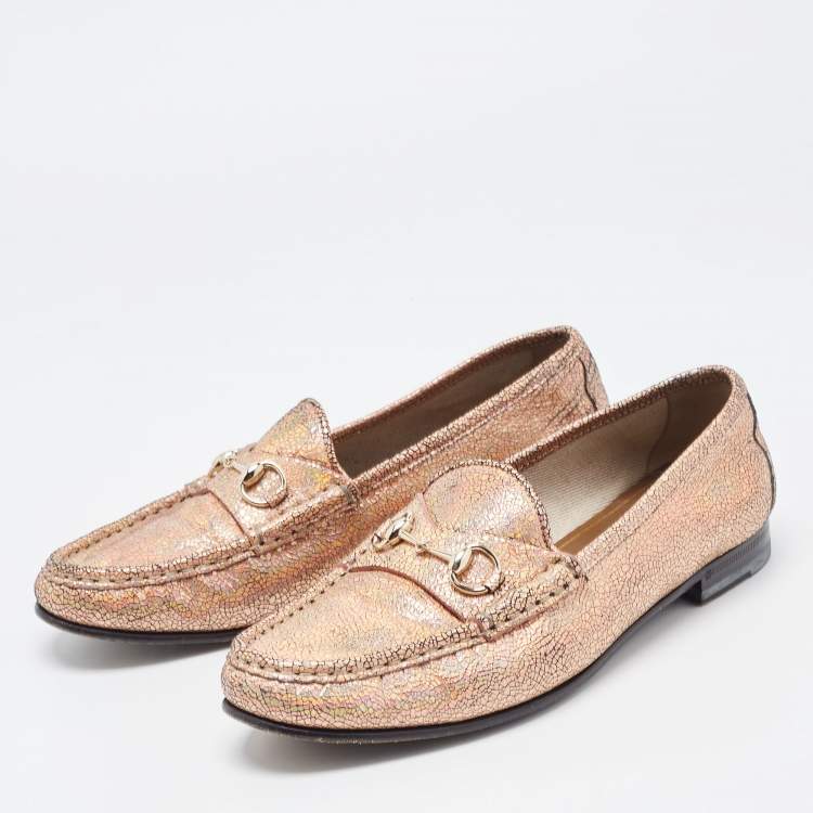 Pre Owned Gucci Iridescent Nubuck Leather Horsebit Loafers Size 38.5