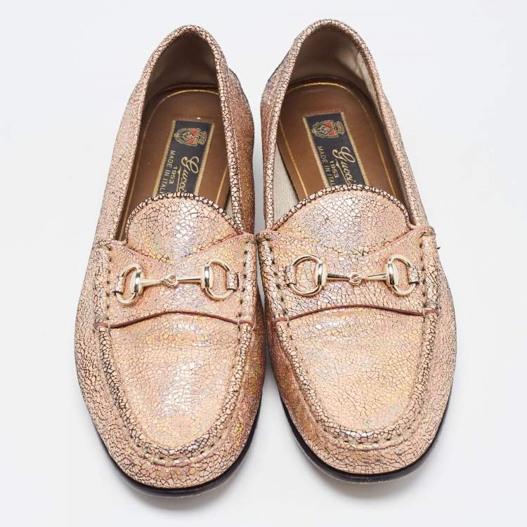 Pre Owned Gucci Iridescent Nubuck Leather Horsebit Loafers Size 38.5