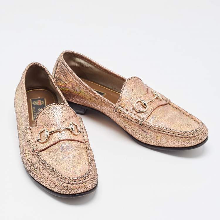 Pre Owned Gucci Iridescent Nubuck Leather Horsebit Loafers Size 38.5