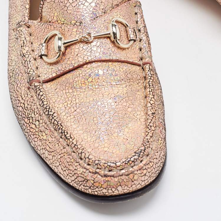 Pre Owned Gucci Iridescent Nubuck Leather Horsebit Loafers Size 38.5