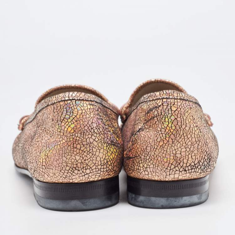 Pre Owned Gucci Iridescent Nubuck Leather Horsebit Loafers Size 38.5
