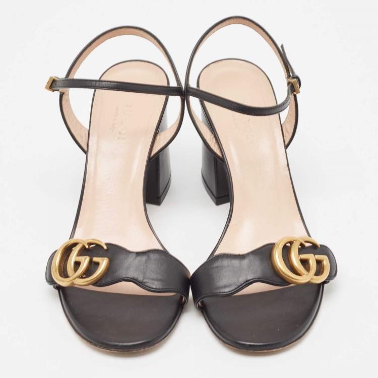 Pre Owned Gucci Black Leather GG Marmont Ankle Strap Sandals Size 36