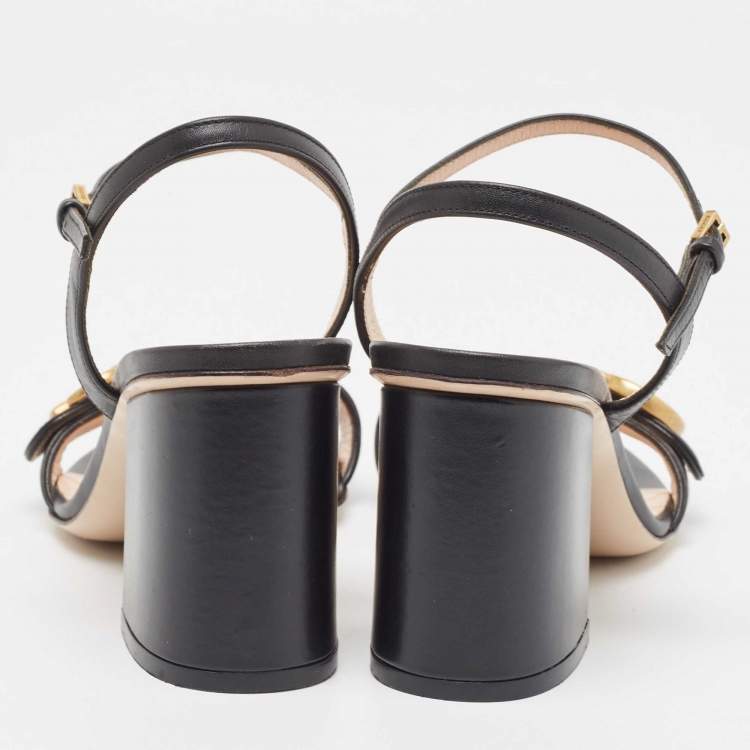 Pre Owned Gucci Black Leather GG Marmont Ankle Strap Sandals Size 36
