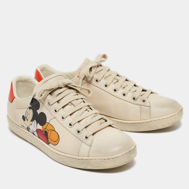 Pre Owned Gucci Cream Leather Ace Low Top Sneakers Size 38