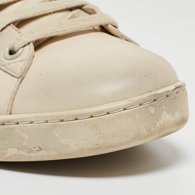 Pre Owned Gucci Cream Leather Ace Low Top Sneakers Size 38