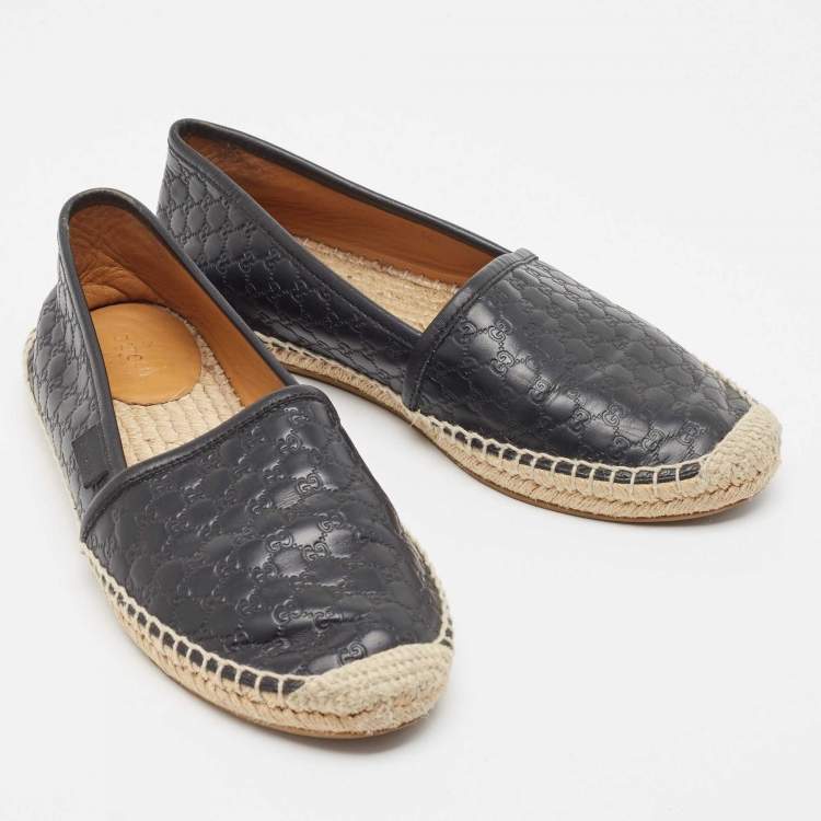 Pre Owned Gucci Black Microguccissima Leather Slip On Espadrille Flats Size 37