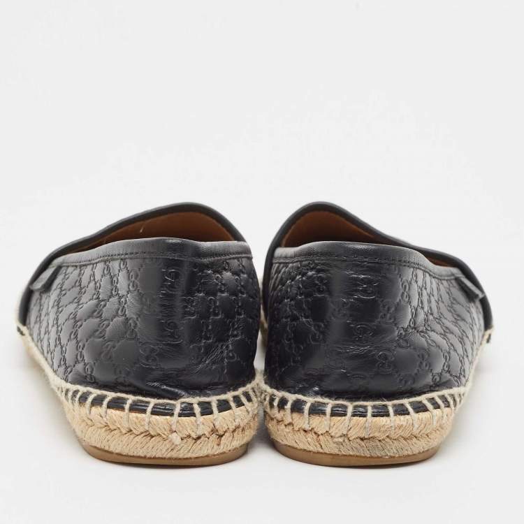 Pre Owned Gucci Black Microguccissima Leather Slip On Espadrille Flats Size 37