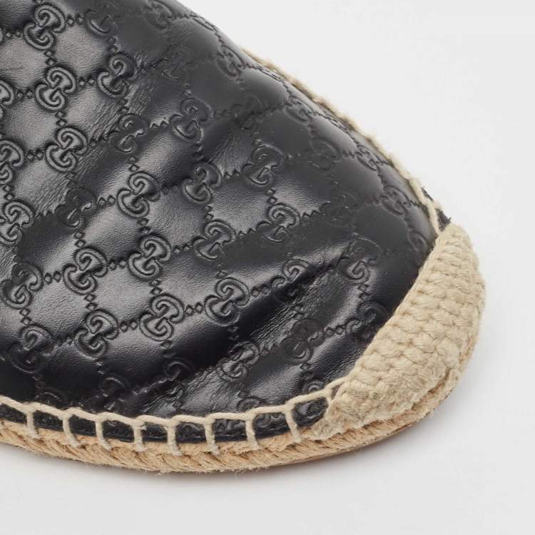 Pre Owned Gucci Black Microguccissima Leather Slip On Espadrille Flats Size 37