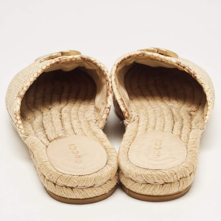 Pre Owned Gucci Beige Matelasse Raffia GG Marmont Espadrille Mules Size 37