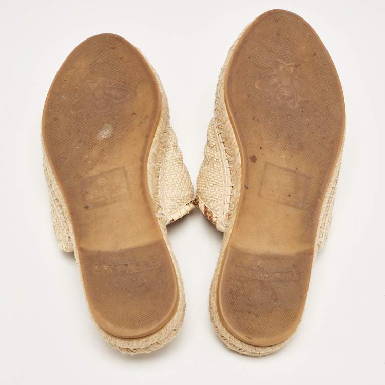 Pre Owned Gucci Beige Matelasse Raffia GG Marmont Espadrille Mules Size 37