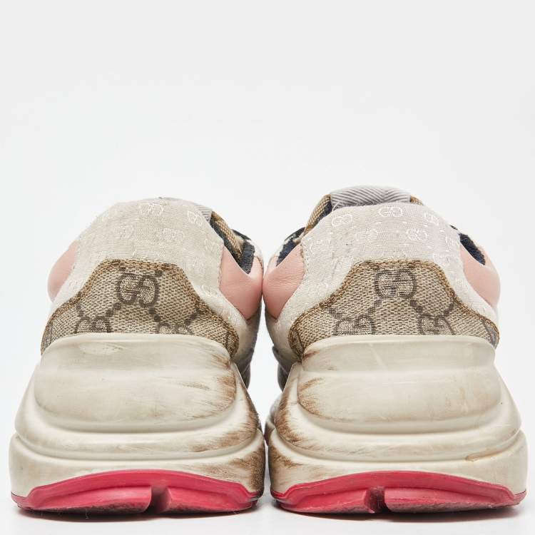 Pre Owned Gucci Multicolor Fabric and GG Supreme Canvas Rhyton Sneakers Size 38