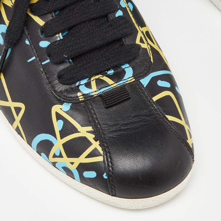 Pre Owned Gucci Black Graffiti Leather Ghost High Top Sneakers Size 35.5