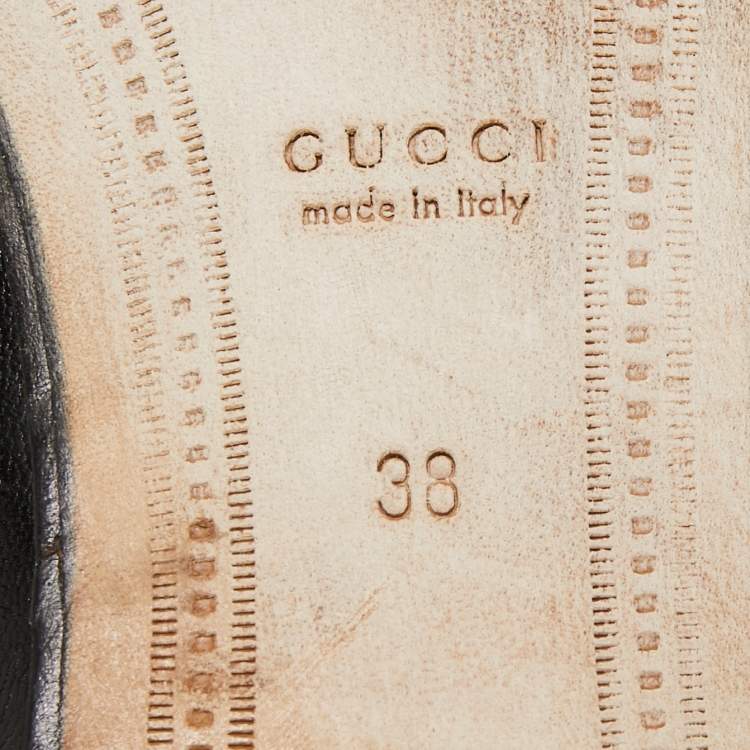 Pre Owned Gucci Black Leather Embroidered Slip On Loafers Size 38