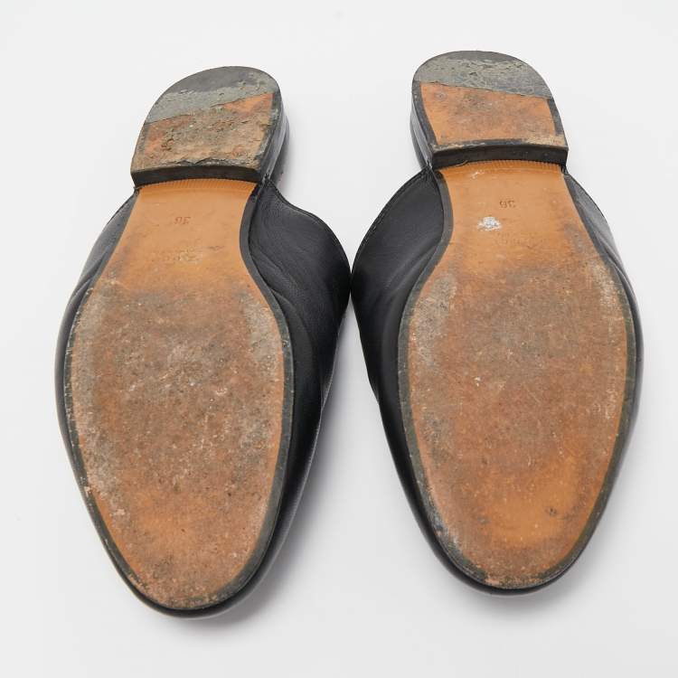 Pre Owned Gucci Black Leather Princetown Mules Size 36  