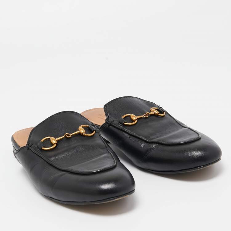Pre Owned Gucci Black Leather Princetown Mules Size 36  