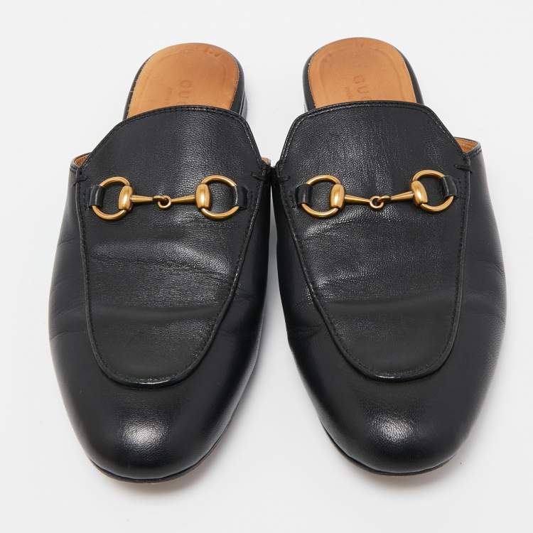 Pre Owned Gucci Black Leather Princetown Mules Size 36  