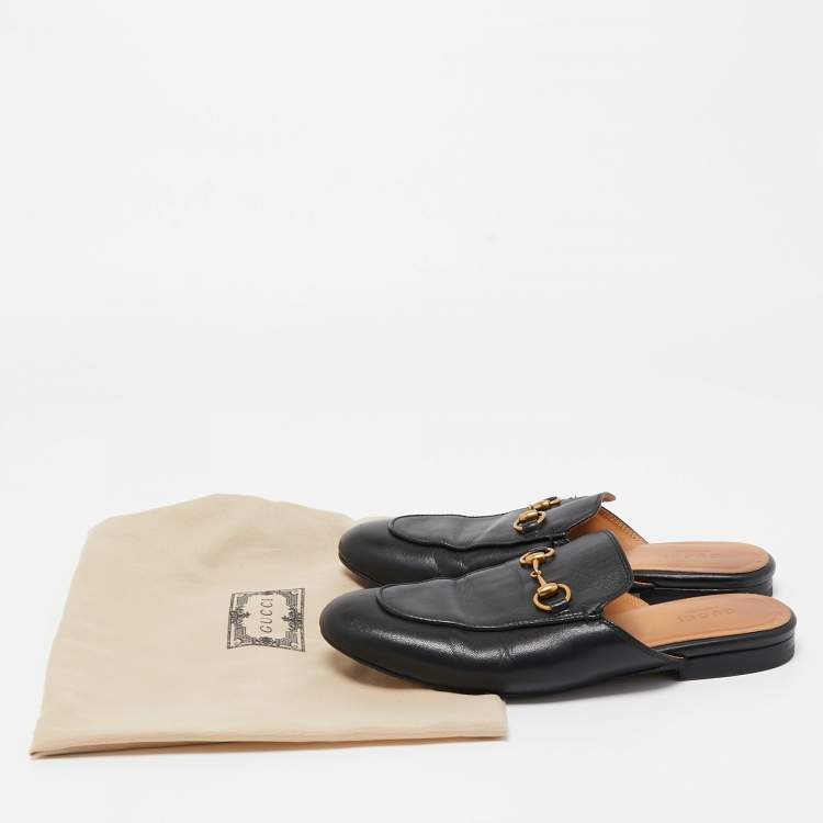 Pre Owned Gucci Black Leather Princetown Mules Size 36  