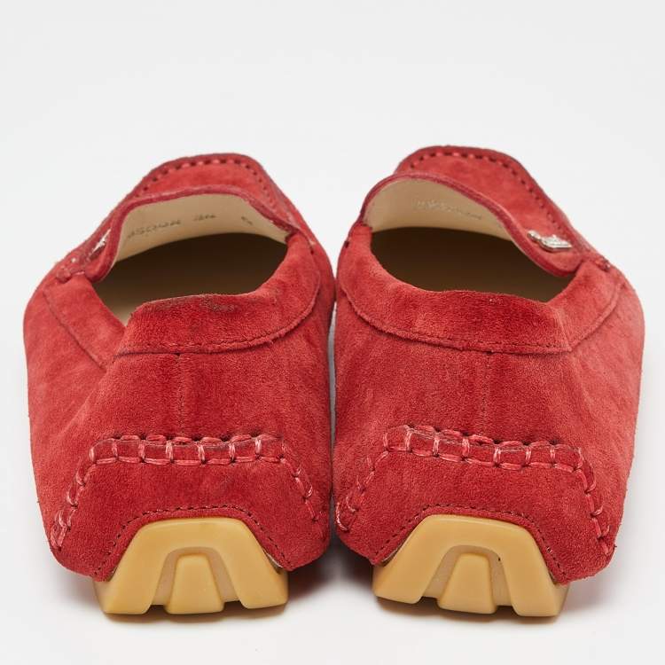 Pre Owned Gucci Red Suede Slip On Loafers Size 36
