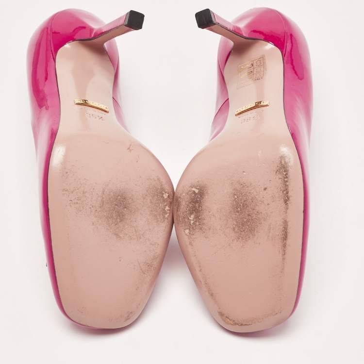 Pre Owned Gucci Fuchsia Patent Leather Horsebit Square Toe Pumps Size 36.5