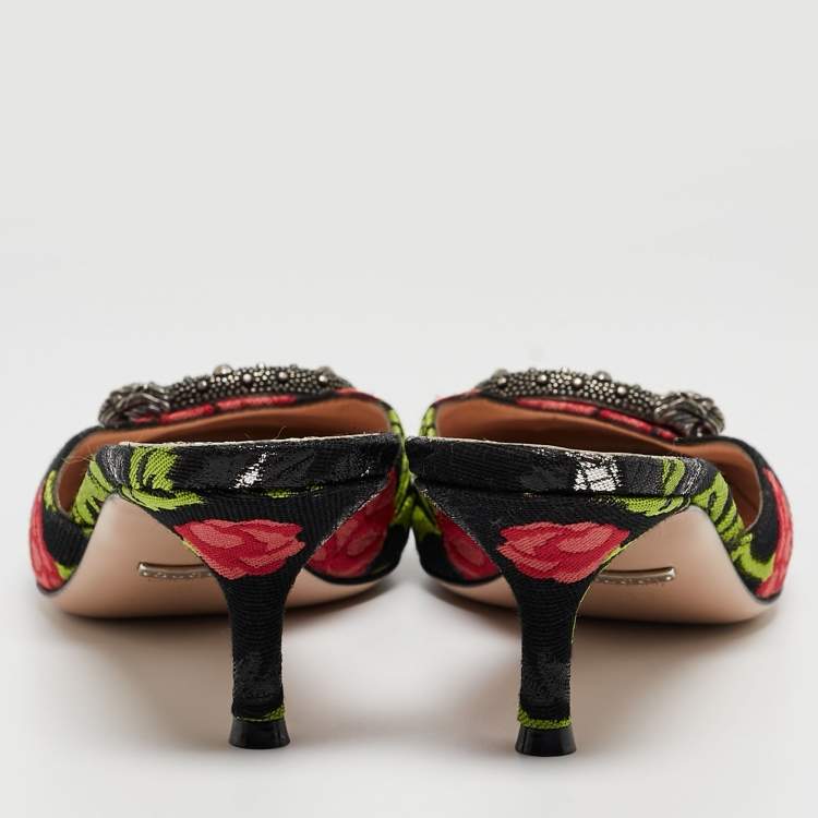 Pre Owned Gucci Multicolor Floral Brocade Fabric Dionysus Square Toe Slip On Mules Size 38
