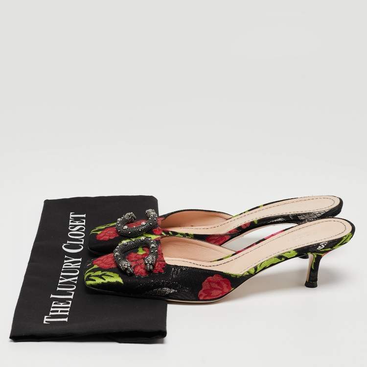 Pre Owned Gucci Multicolor Floral Brocade Fabric Dionysus Square Toe Slip On Mules Size 38