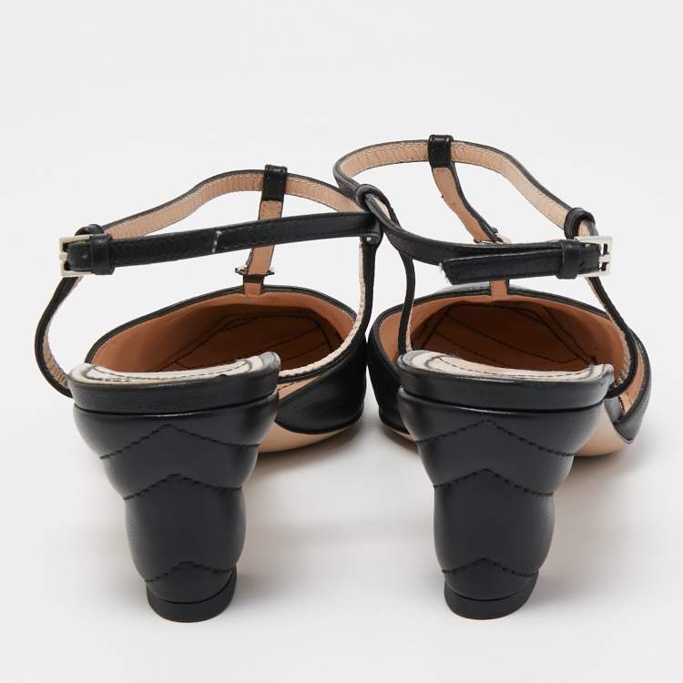 Pre Owned Gucci Black Leather GG Marmont Ankle Strap Pumps Size 36.5 