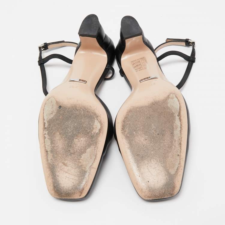 Pre Owned Gucci Black Leather GG Marmont Ankle Strap Pumps Size 36.5 