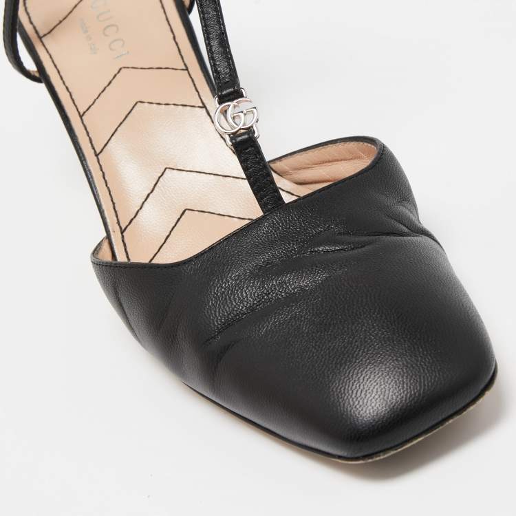 Pre Owned Gucci Black Leather GG Marmont Ankle Strap Pumps Size 36.5 