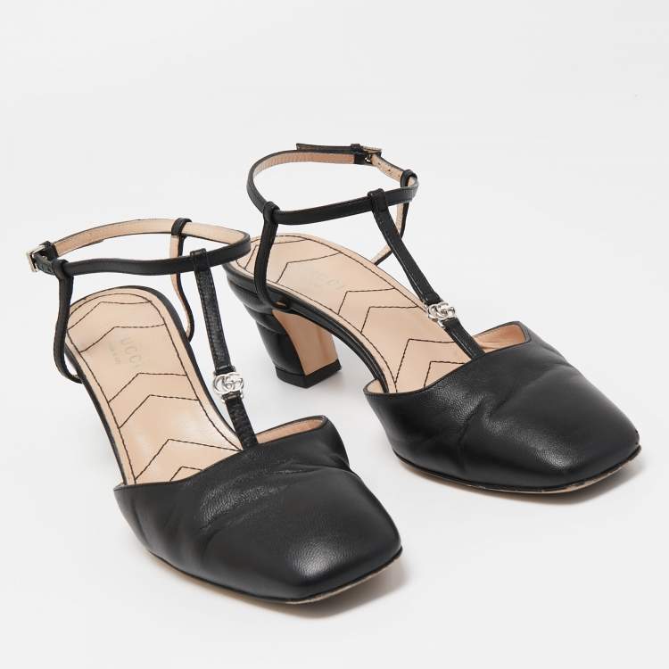 Pre Owned Gucci Black Leather GG Marmont Ankle Strap Pumps Size 36.5 