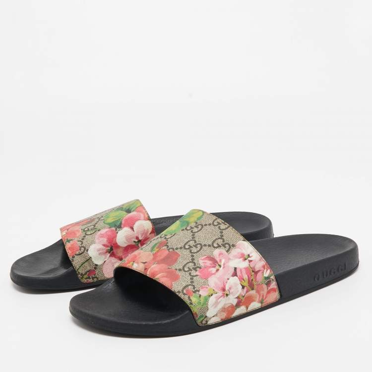 Gucci Multicolor GG Bloom Print Supreme Canvas Slides Size 39